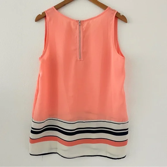 Pink Owl Coral Orange Pink Striped Tissue V-Neck Tank Top - Picture 3 of 3